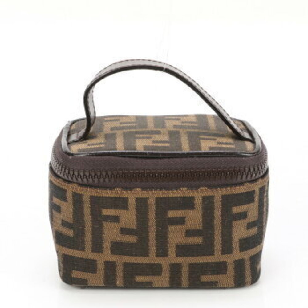 Fendi Zucca Vanity Handbag Leather Canvas Tote Shoulder Bag Brown